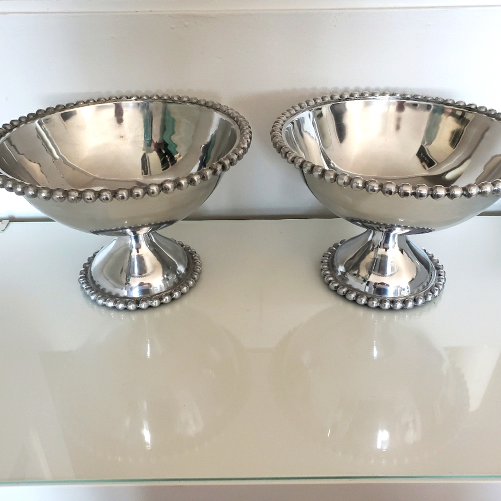 Chrome Shiny Pedestals Bowls Fruit Flowers Floating Candles Candies Art Deco NWT